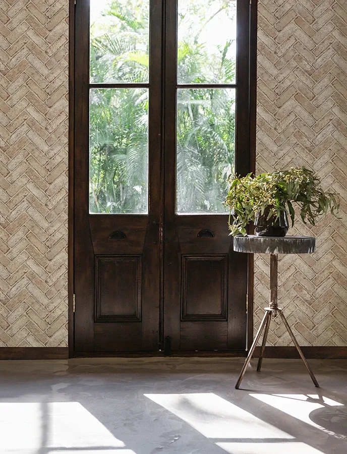 Brewster Home Fashions Canelle Rust Brick Herringbone Wallpaper - SKU 4134-72530