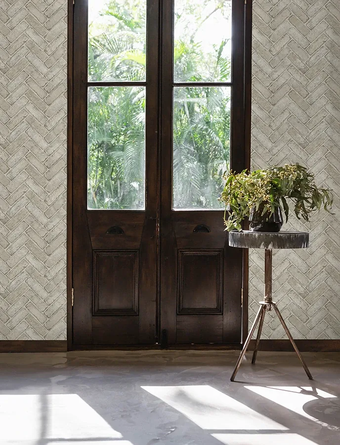 Brewster Home Fashions Canelle Taupe Brick Herringbone Wallpaper - SKU 4134-72534