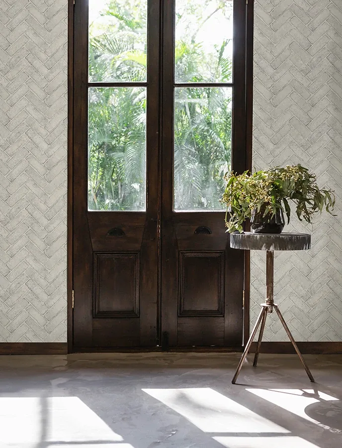 Brewster Home Fashions Canelle White Brick Herringbone Wallpaper - SKU 4134-72532