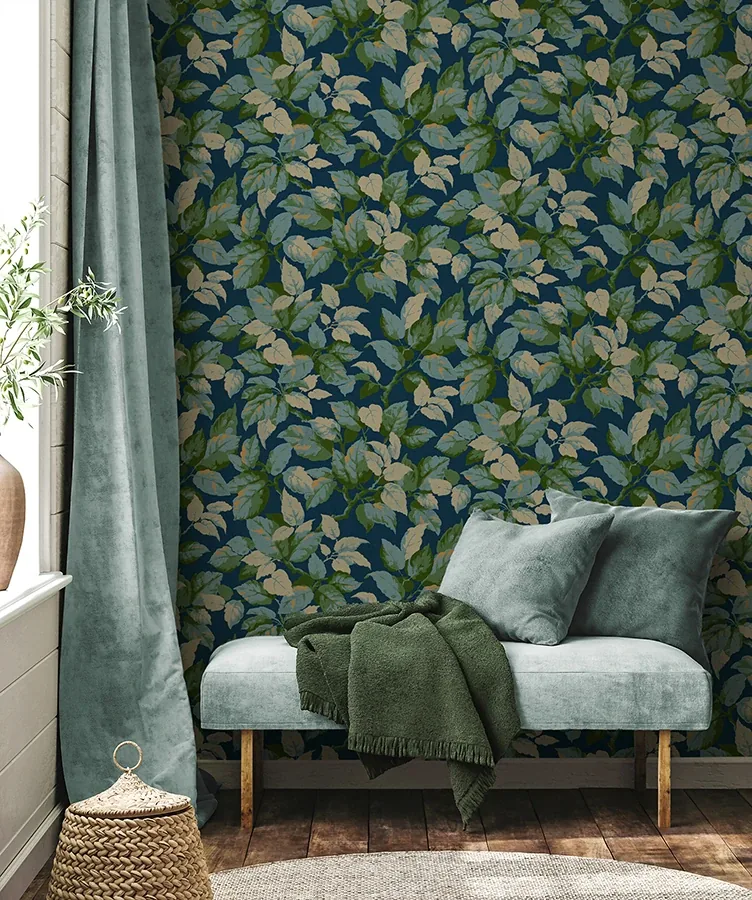 Brewster Home Fashions Canopy Navy Leaf Wallpaper | Wallpaper Twins Brewster Home Fashions Canopy Navy Leaf Wallpaper - SKU 4164-M1807