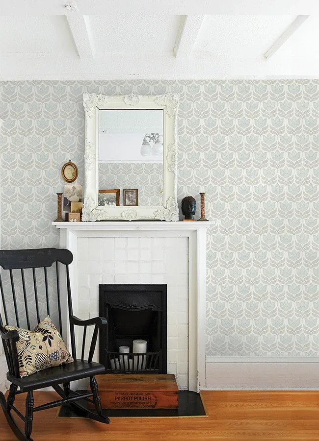 Brewster Home Fashions Cathal Aqua Tulip Block Print Wallpaper | Wallpaper Twins Brewster Home Fashions Cathal Aqua Tulip Block Print Wallpaper - SKU 3125-72344