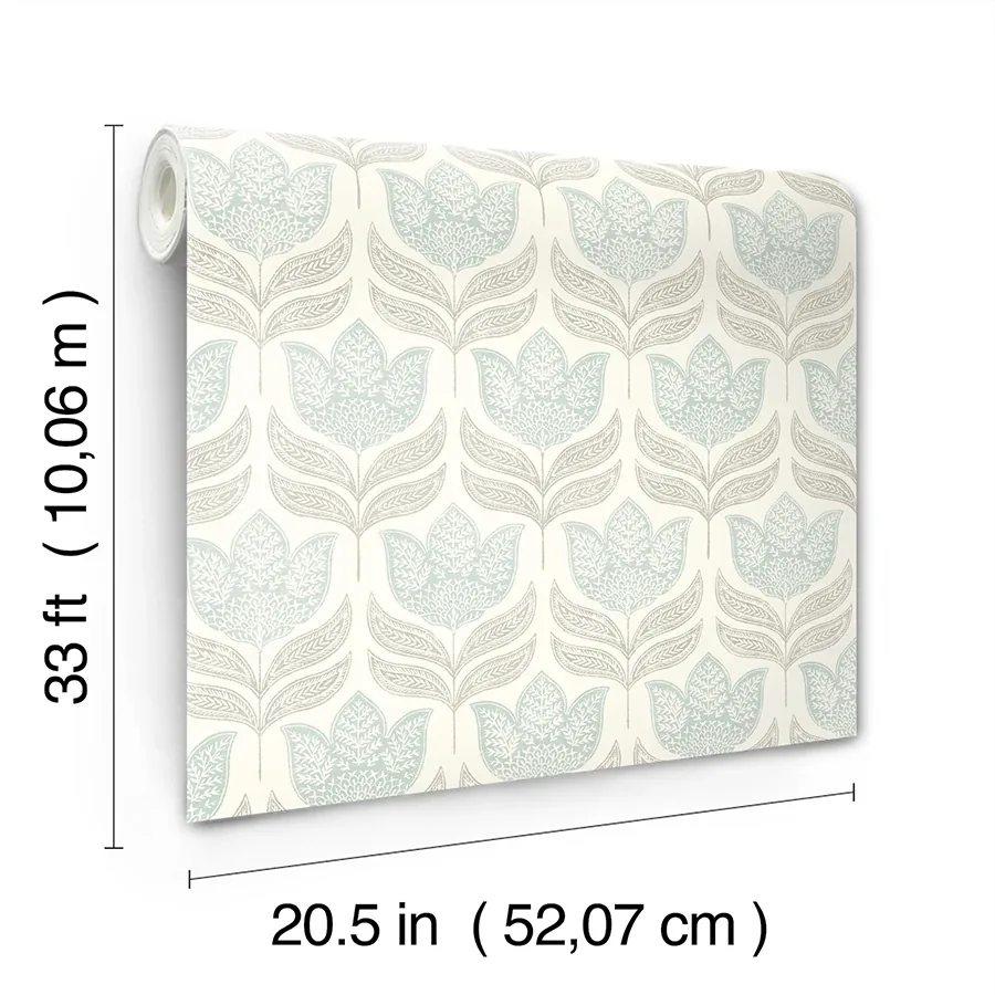 Brewster Home Fashions Cathal Aqua Tulip Block Print Wallpaper | Wallpaper Twins Brewster Home Fashions Cathal Aqua Tulip Block Print Wallpaper - SKU 3125-72344