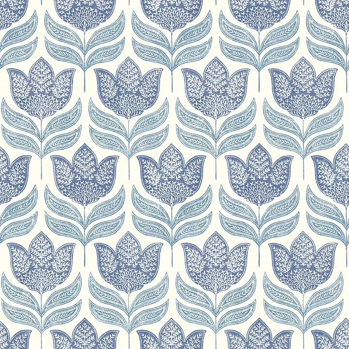 3125-72345 | Cathal Blue Tulip Block Print Wallpaper