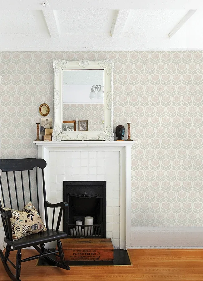 Brewster Home Fashions Cathal Blush Tulip Block Print Wallpaper | Wallpaper Twins Brewster Home Fashions Cathal Blush Tulip Block Print Wallpaper - SKU 3125-72346