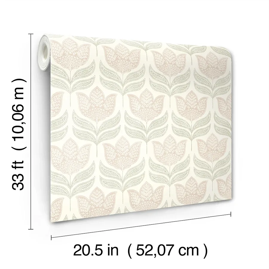 Brewster Home Fashions Cathal Blush Tulip Block Print Wallpaper | Wallpaper Twins Brewster Home Fashions Cathal Blush Tulip Block Print Wallpaper - SKU 3125-72346