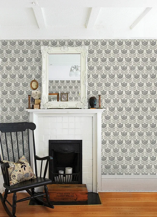 Brewster Home Fashions Cathal Charcoal Tulip Block Print Wallpaper - SKU 3125-72343