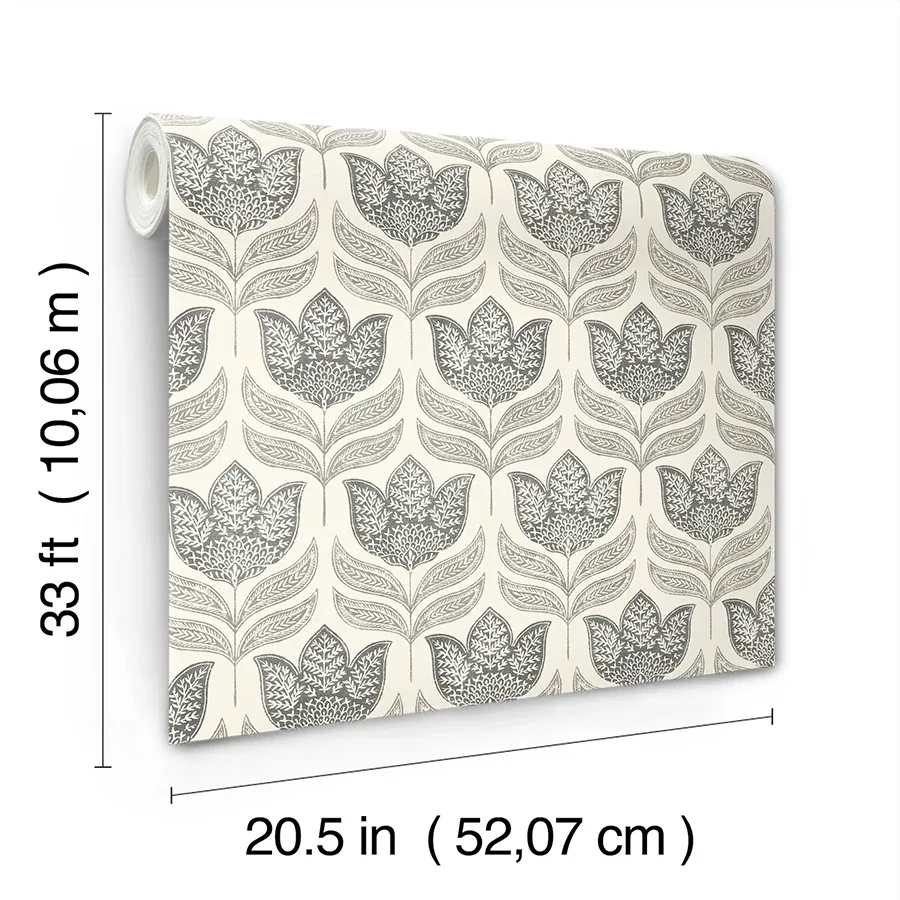 Brewster Home Fashions Cathal Charcoal Tulip Block Print Wallpaper - SKU 3125-72343