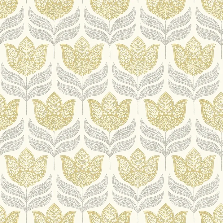 3125-72342 | Cathal Mustard Tulip Block Print Wallpaper