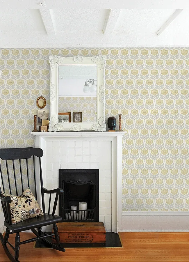 Brewster Home Fashions Cathal Mustard Tulip Block Print Wallpaper - SKU 3125-72342