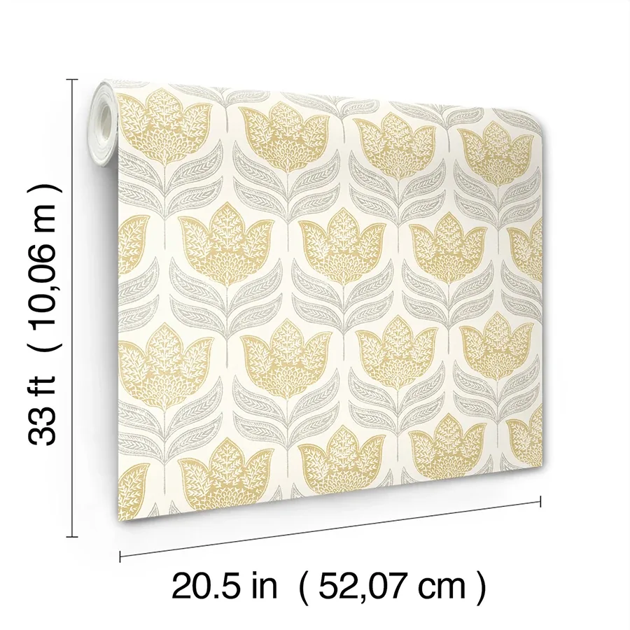 Brewster Home Fashions Cathal Mustard Tulip Block Print Wallpaper - SKU 3125-72342