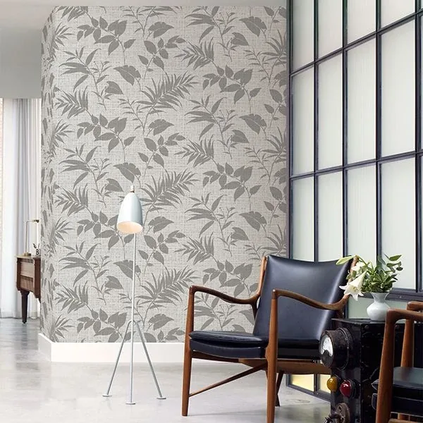 Brewster Home Fashions Chandler Light Grey Botanical Faux Grasscloth Wallpaper | Wallpaper Twins Brewster Home Fashions Chandler Light Grey Botanical Faux Grasscloth Wallpaper - SKU 2921-50800