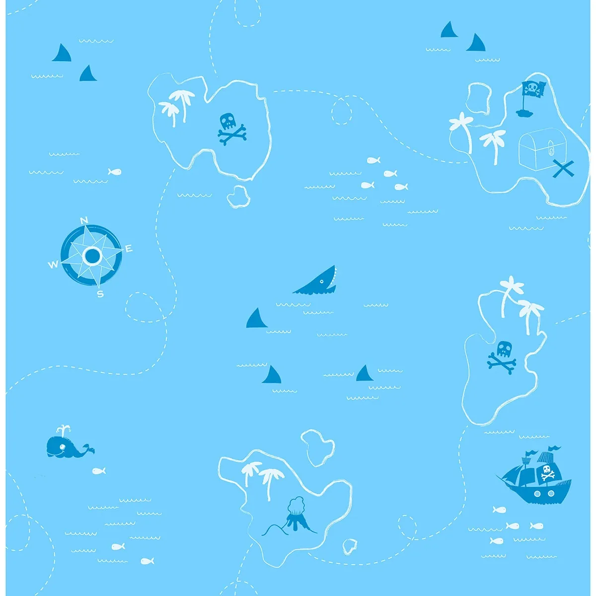 Brewster Home Fashions Charlie Blue Treasure Map Wallpaper - SKU FD40278