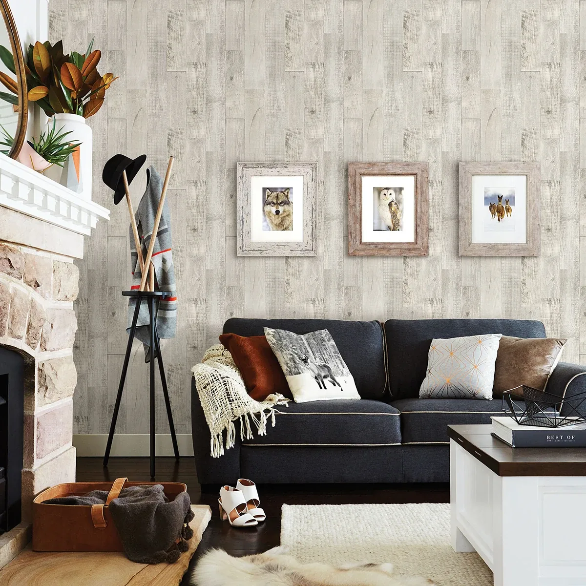 Brewster Home Fashions Chebacco Light Grey Wooden Planks Wallpaper - SKU 3123-12694