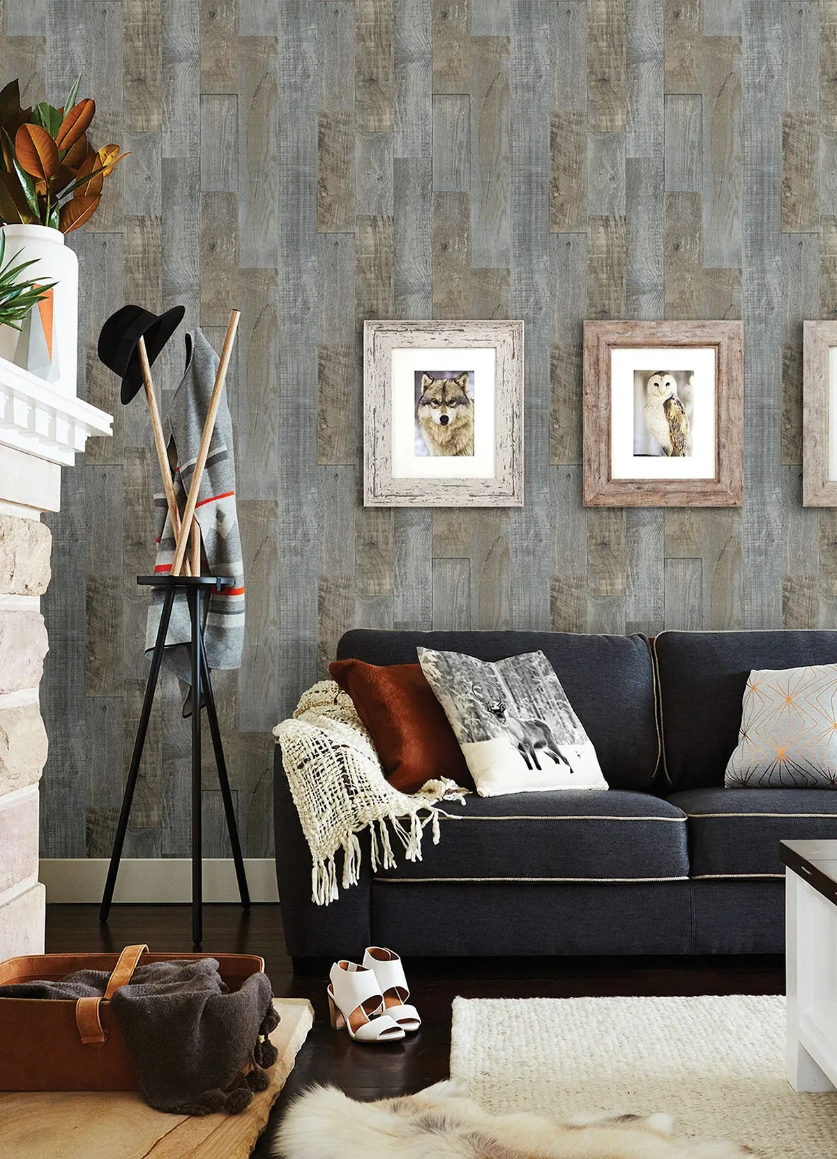 Brewster Home Fashions Chebacco Slate Wood Planks Wallpaper - SKU 3124-12691