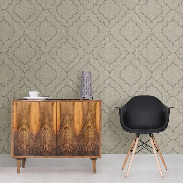 Brewster Home Fashions Chelsea Taupe Quatrefoil Wallpaper - SKU 3114-003356