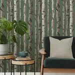 Brewster Home Fashions Chester Dark Green Birch Trees Wallpaper - SKU FD43292