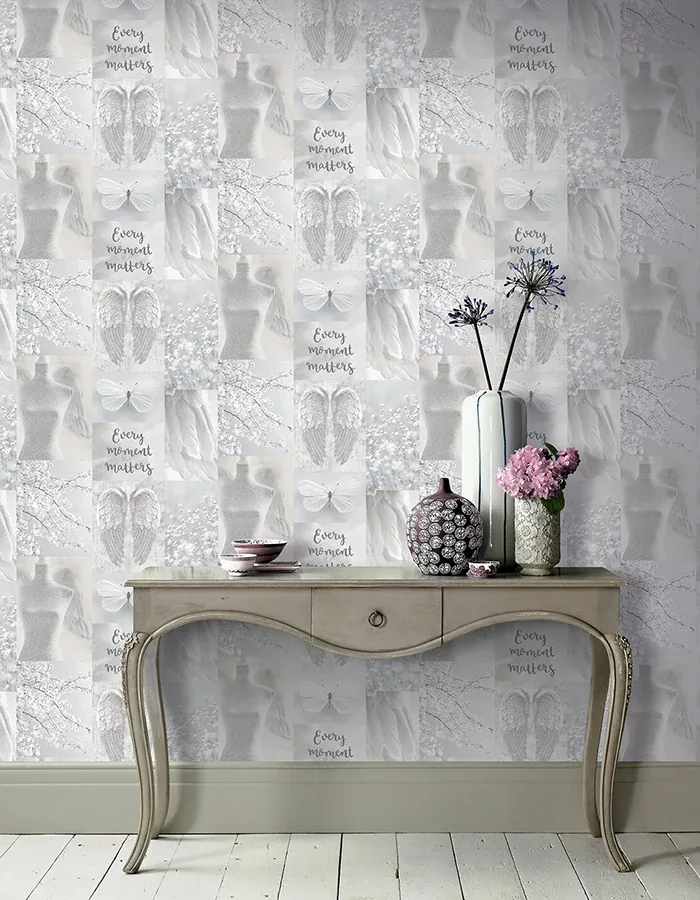 Brewster Home Fashions Chou Light Grey Inspirational Wallpaper - SKU AH692800