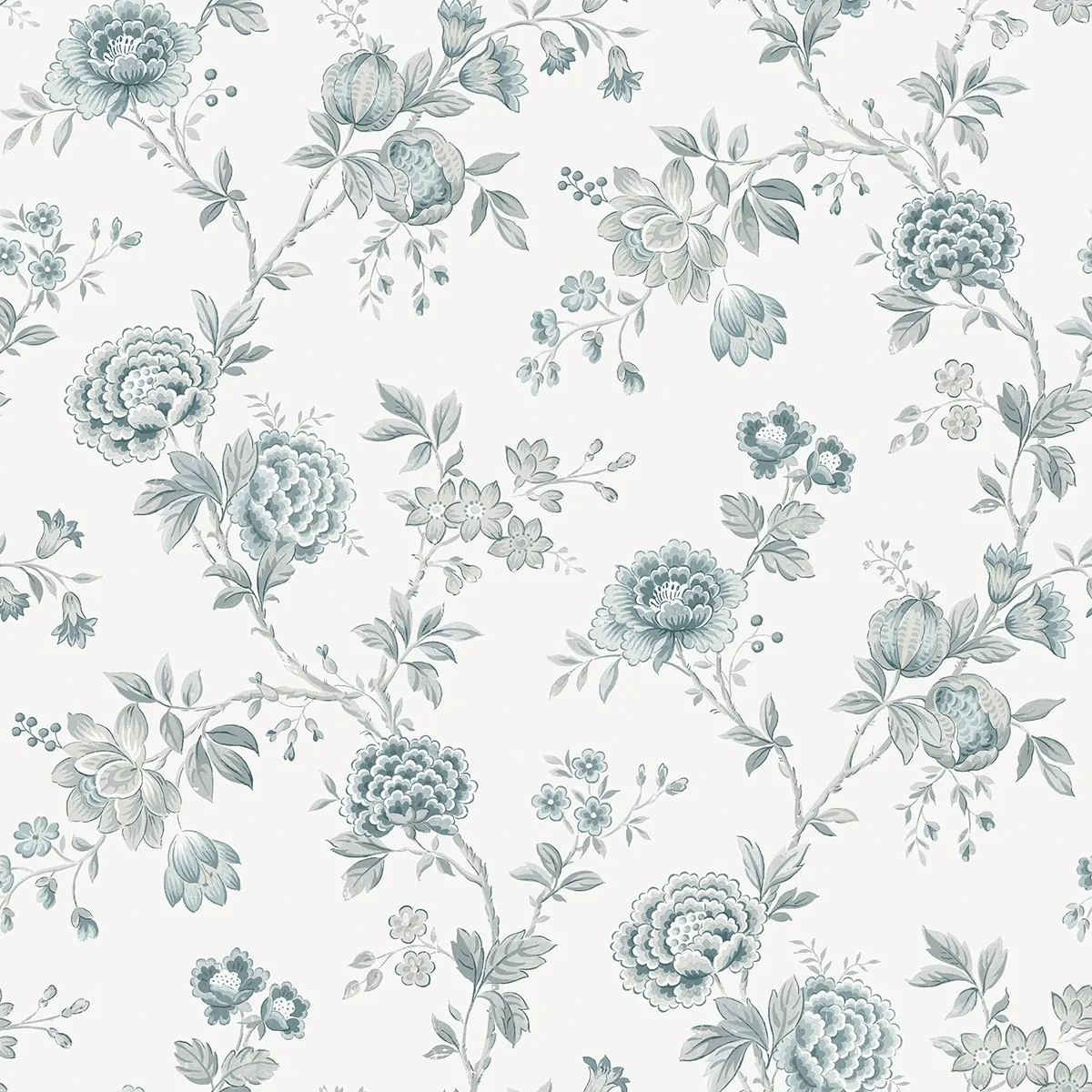 3123-02215 | Chrysanthemum Teal Jacobean Wallpaper