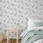 Brewster Home Fashions Chrysanthemum Teal Jacobean Wallpaper - SKU 3123-02215