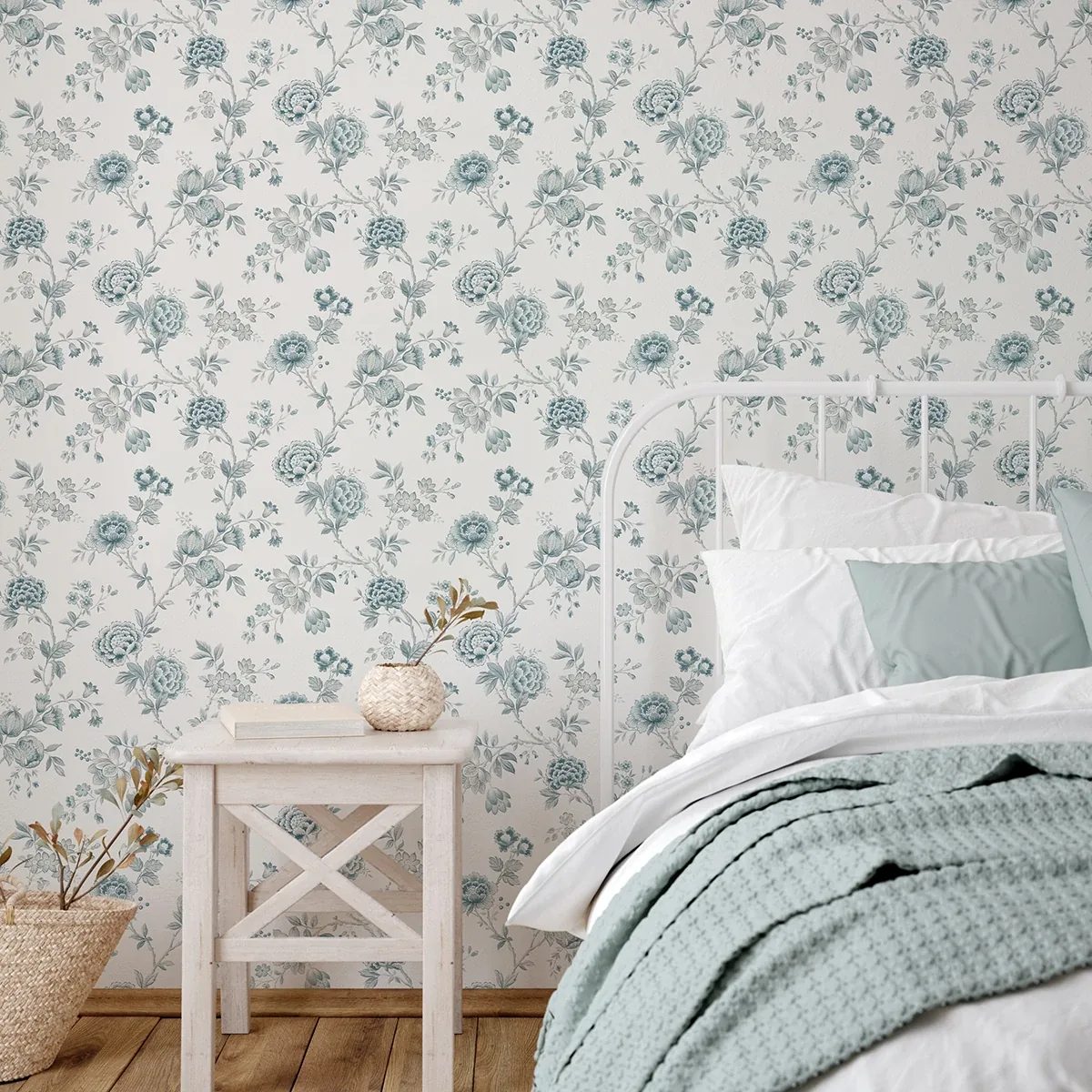Brewster Home Fashions Chrysanthemum Teal Jacobean Wallpaper - SKU 3123-02215
