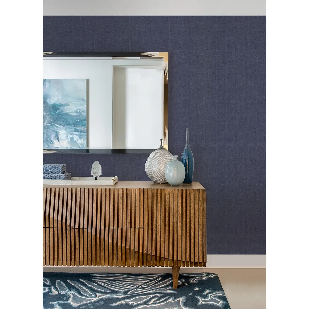 Brewster Home Fashions Claremont Indigo Faux Grasscloth Wallpaper - SKU 2984-50612