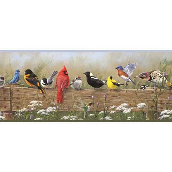 Brewster Home Fashions Clarence Blue Songbird Menagerie Portrait Wallpaper - SKU PUR44671B