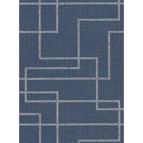 2921-50512 | Clarendon Indigo Geometric Faux Grasscloth Wallpaper