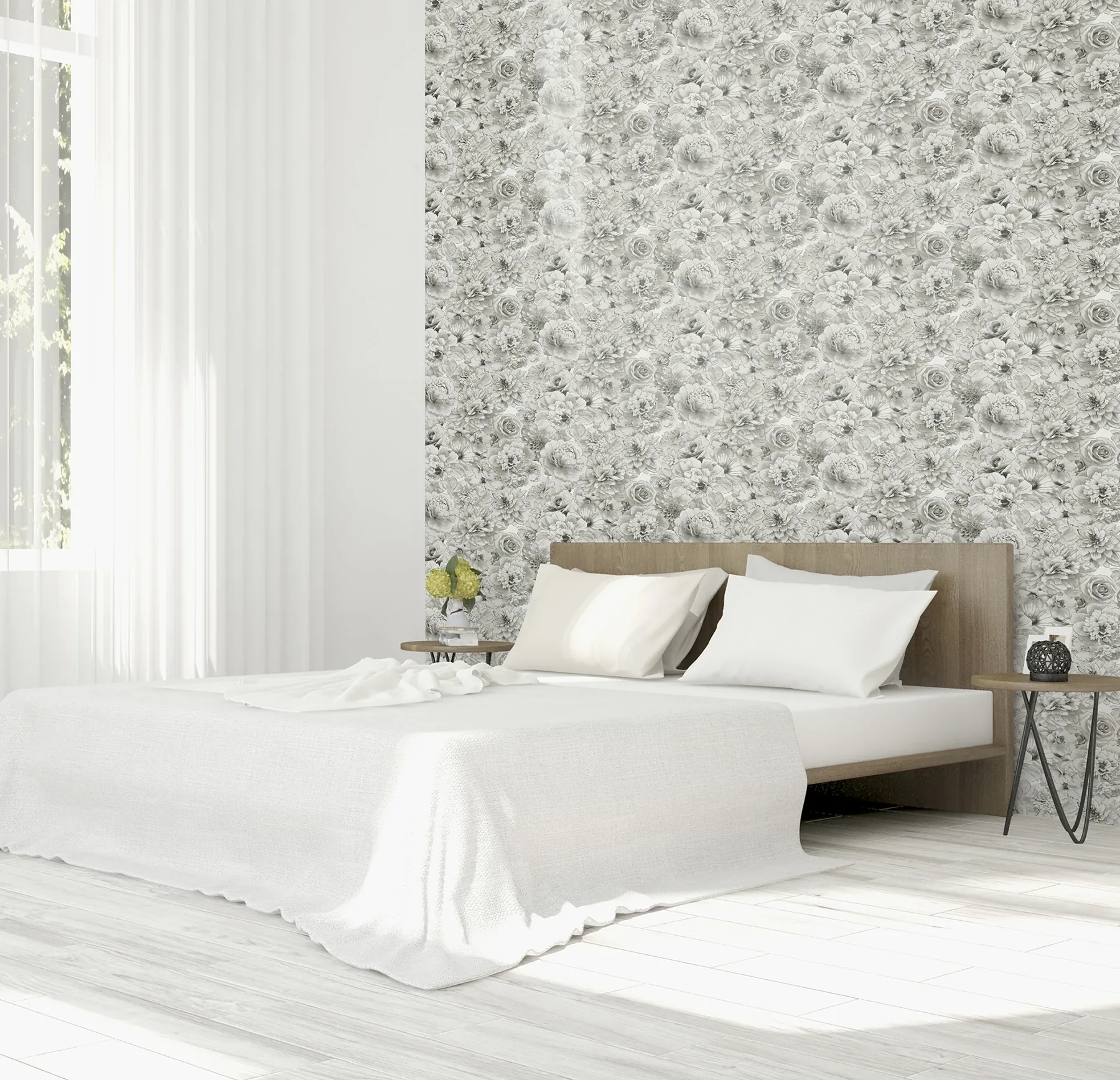 Brewster Home Fashions Clarissa Grey Glitter Bloom Wallpaper | Wallpaper Twins Brewster Home Fashions Clarissa Grey Glitter Bloom Wallpaper - SKU AH692803