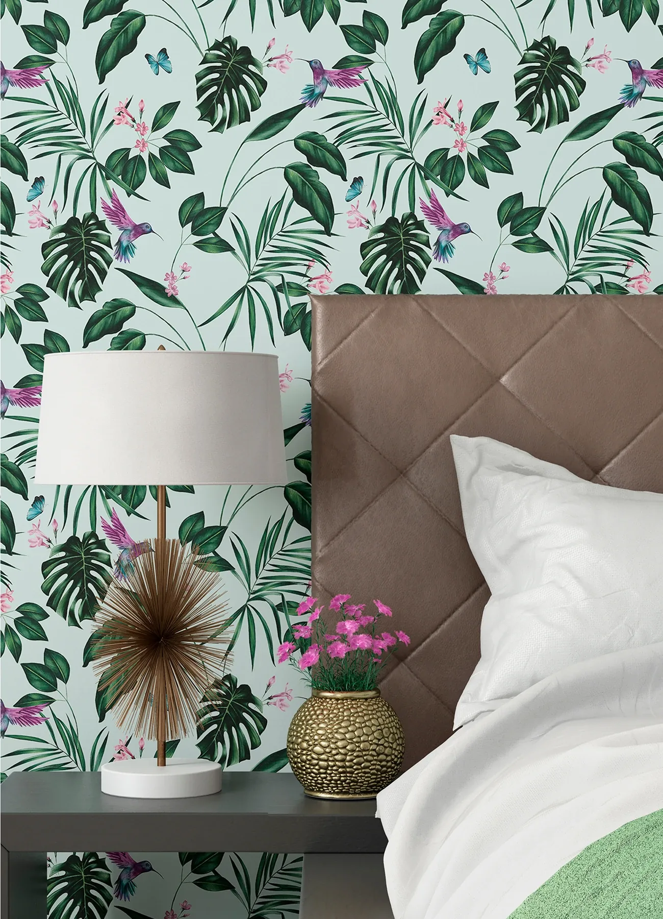 Brewster Home Fashions Clivia Mint Hummingbird Wallpaper - SKU WLD53115W