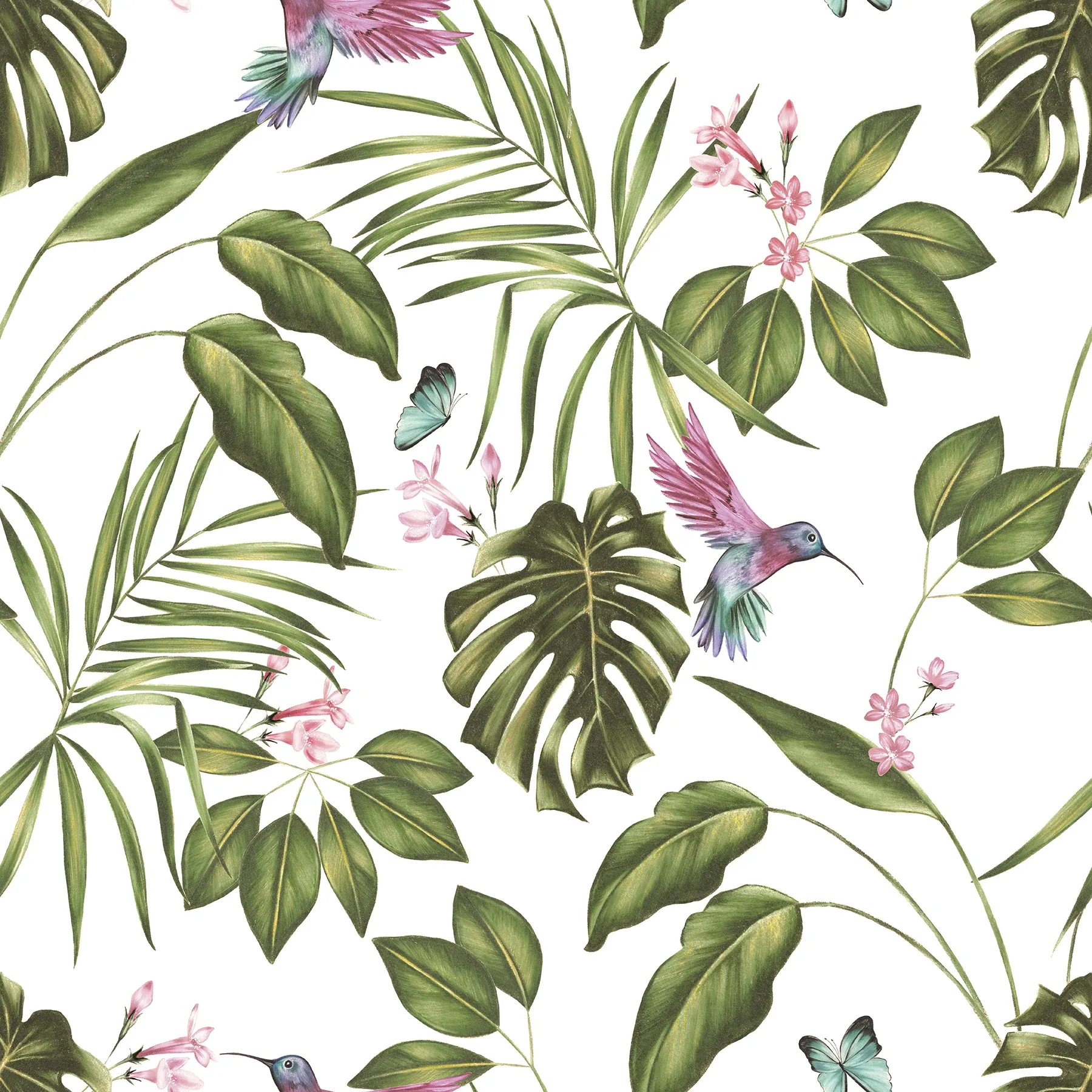 Brewster Home Fashions Clivia White Hummingbird Wallpaper - SKU WLD53114W