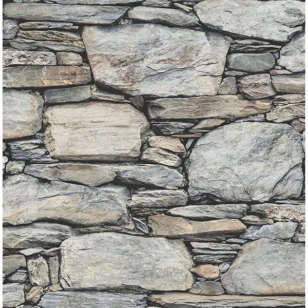 2767-22304 | Cobble Light Grey Stone Wall Wallpaper