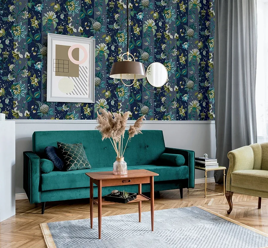 Brewster Home Fashions Cornelia Navy Floral Stripe Wallpaper - SKU AH922801