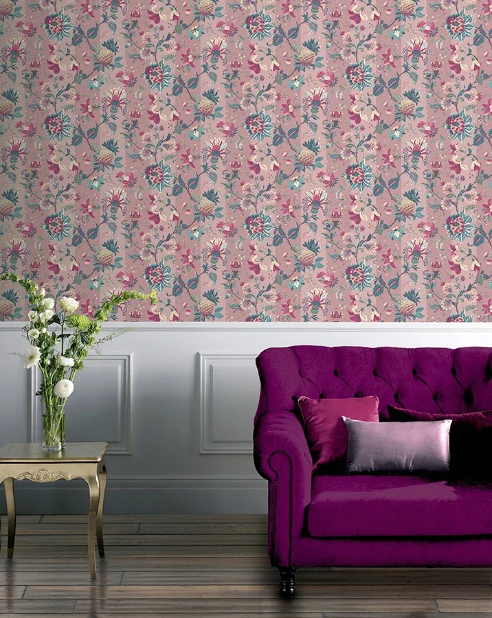 Brewster Home Fashions Cornelia Pink Floral Stripe Wallpaper - SKU AH922802