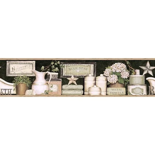 3119-63102B | Country Bath Black Rustic Wallpaper