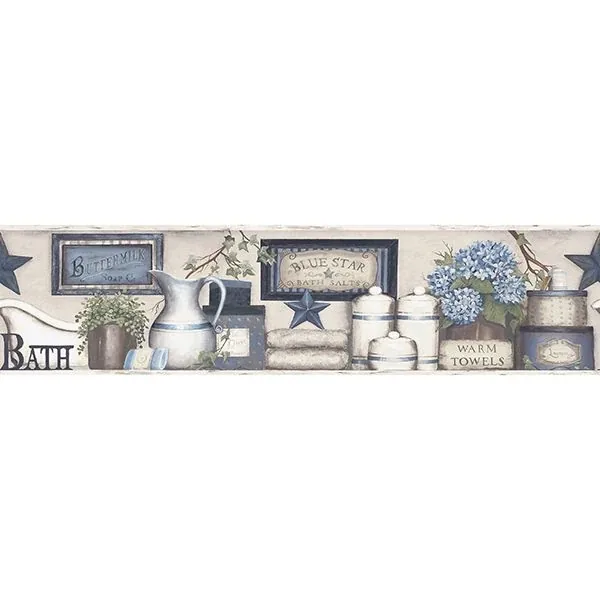 Brewster Home Fashions Country Bath Blue Rustic Wallpaper - SKU 3119-63104B