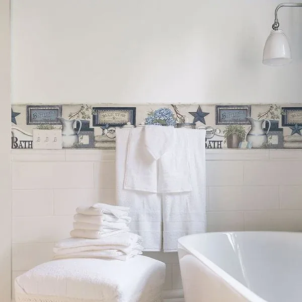 Brewster Home Fashions Country Bath Blue Rustic Wallpaper - SKU 3119-63104B