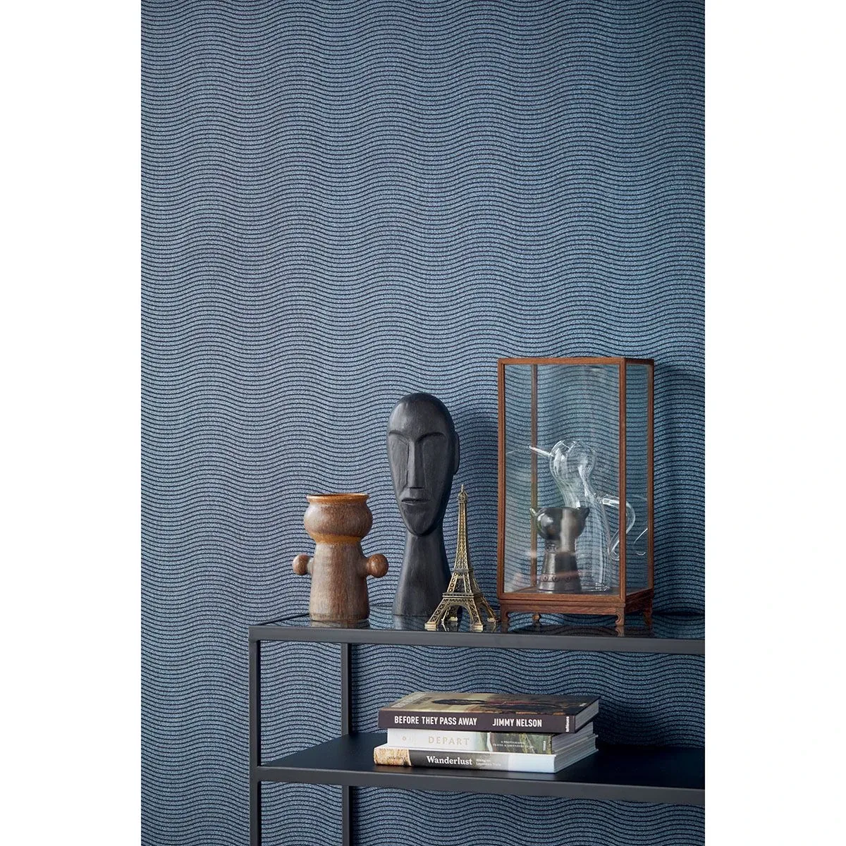 Brewster Home Fashions Curves Blue Glittering Waves Wallpaper - SKU 395853
