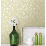Brewster Home Fashions Cynthia Light Green Tonal Leaf Trail Wallpaper - SKU 2532-20483