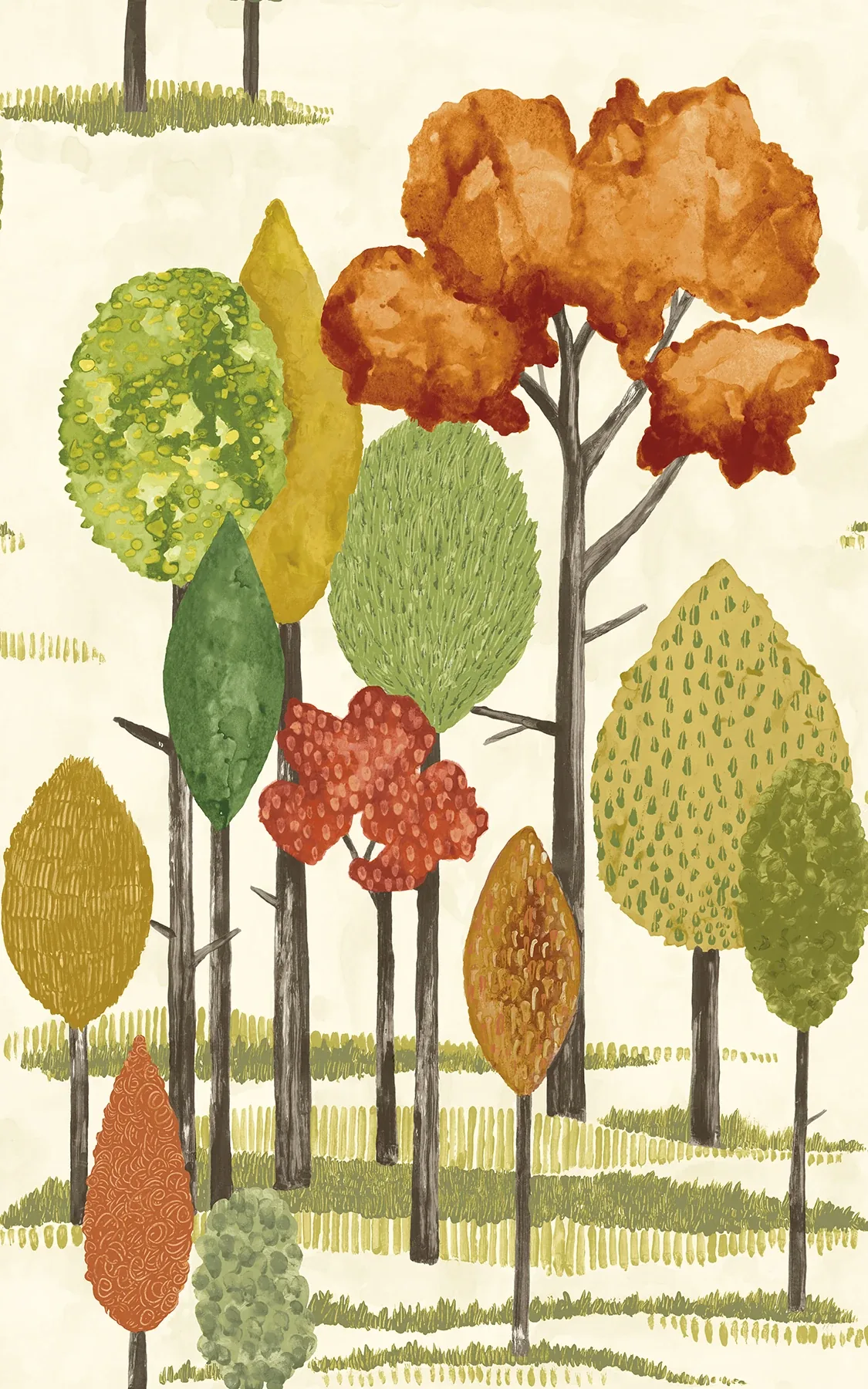 CEP50138W | Cypress Orange Tall Trees Wallpaper