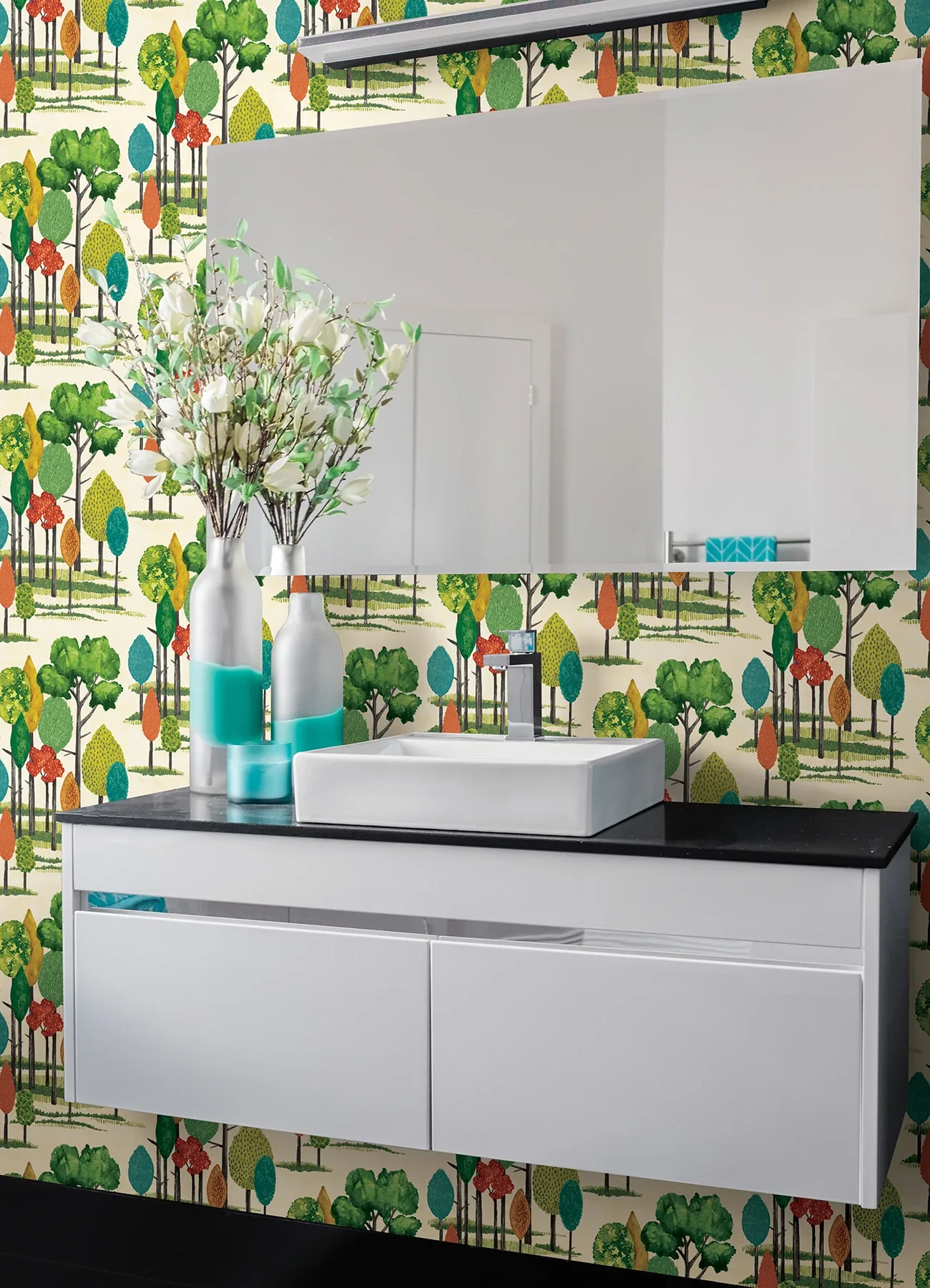 Brewster Home Fashions Cypress Teal Tall Trees Wallpaper - SKU CEP50137W