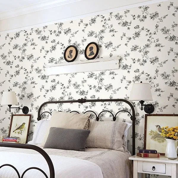 Brewster Home Fashions Cyrus Black Festive Floral Wallpaper - SKU 3115-24482