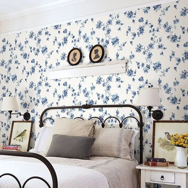Brewster Home Fashions Cyrus Blue Festive Floral Wallpaper - SKU 3115-24481
