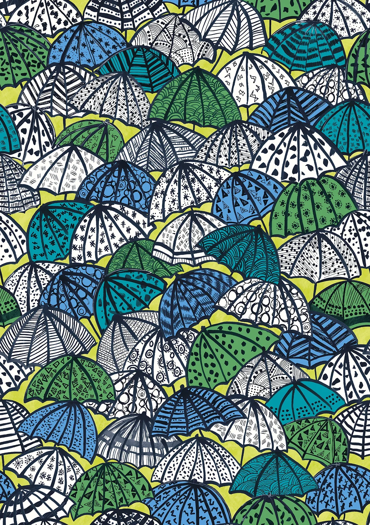 CEP50117W | Dara Chartreuse Jolly Brollies Wallpaper