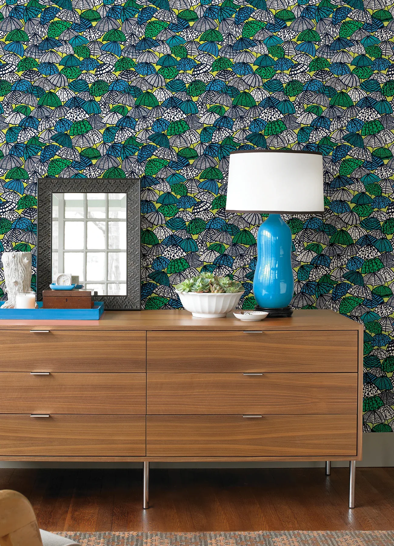 Brewster Home Fashions Dara Chartreuse Jolly Brollies Wallpaper - SKU CEP50117W