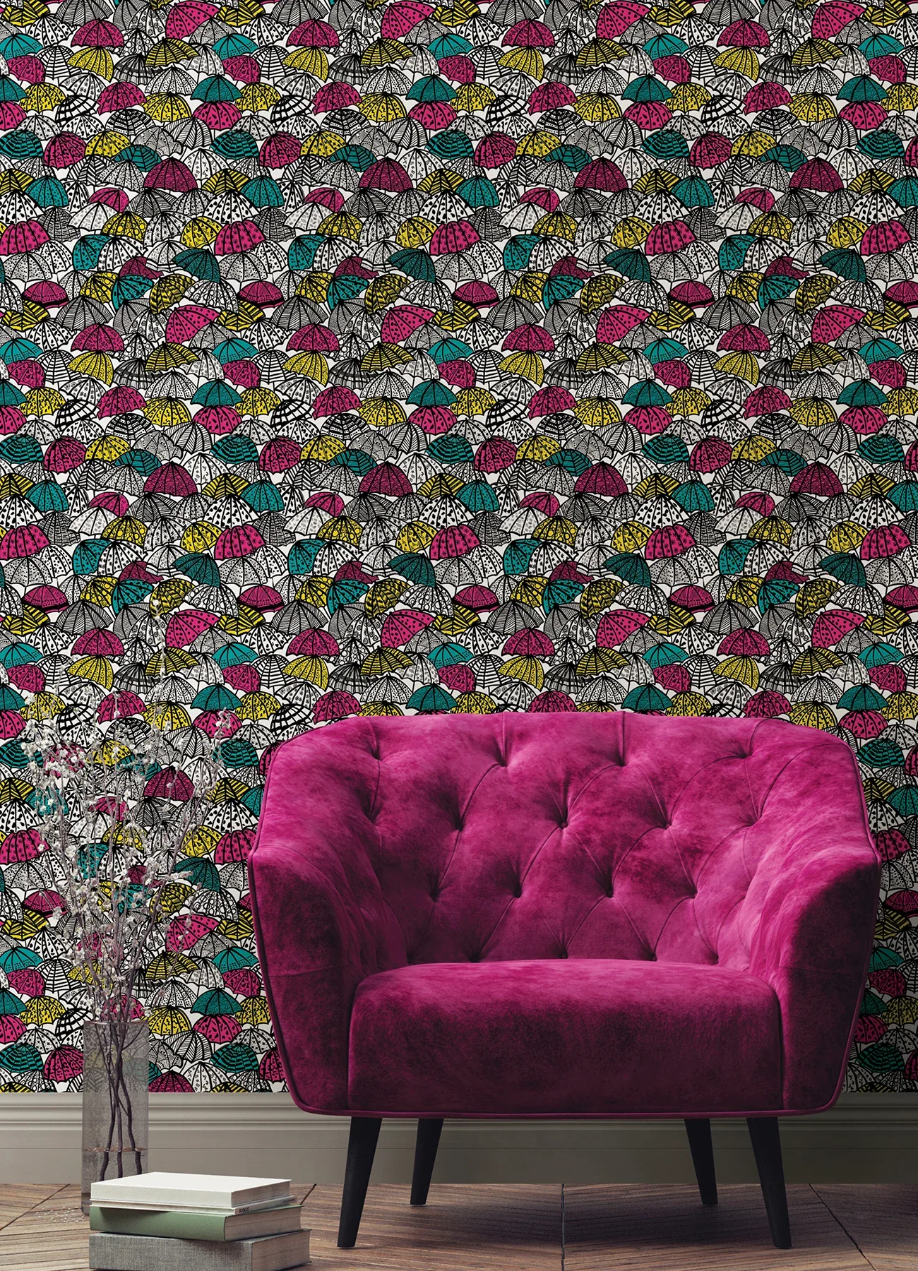 Brewster Home Fashions Dara Fuschia Jolly Brollies Wallpaper - SKU CEP50118W