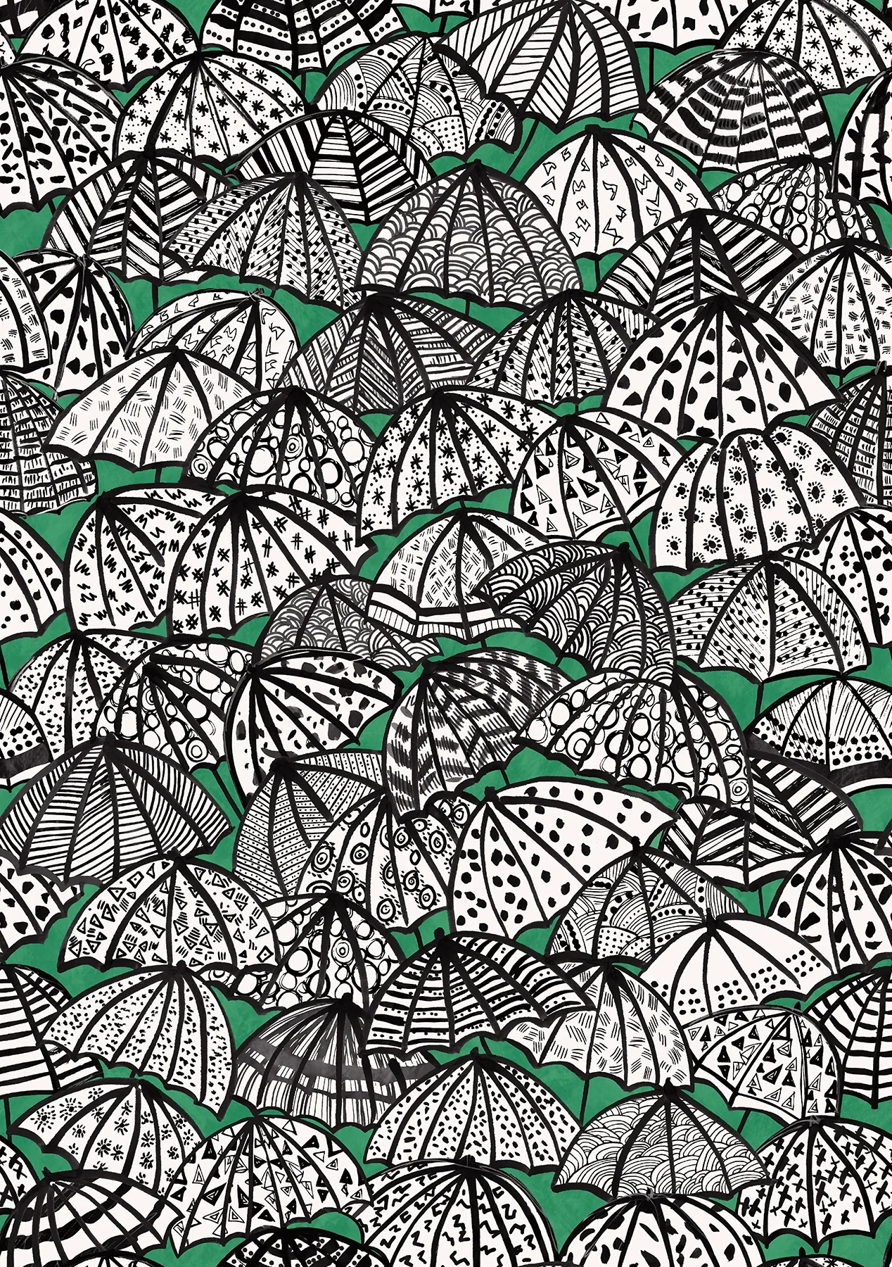 CEP50114W | Dara Green Jolly Brollies Wallpaper