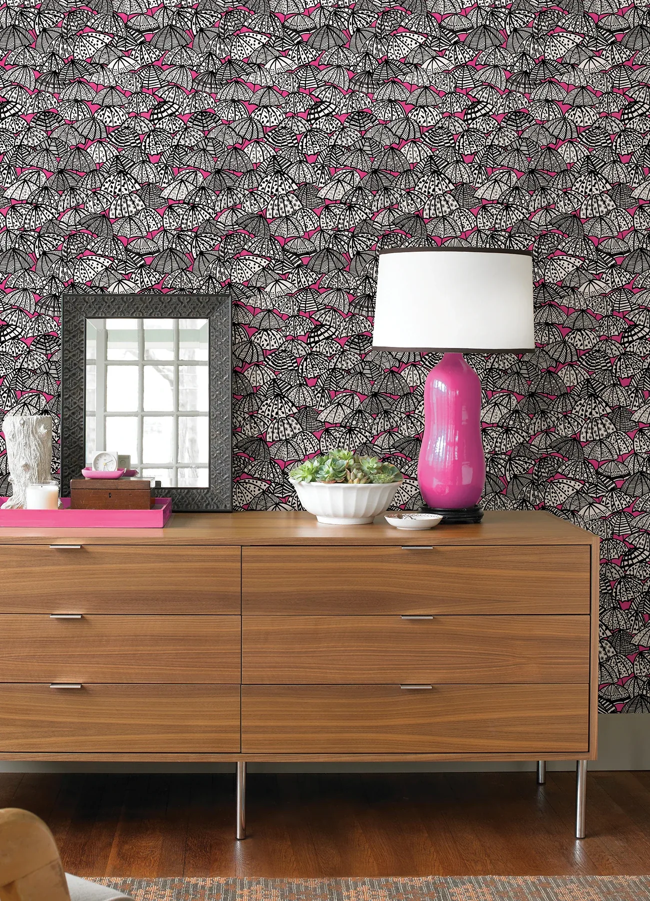 Brewster Home Fashions Dara Raspberry Jolly Brollies Wallpaper - SKU CEP50115W