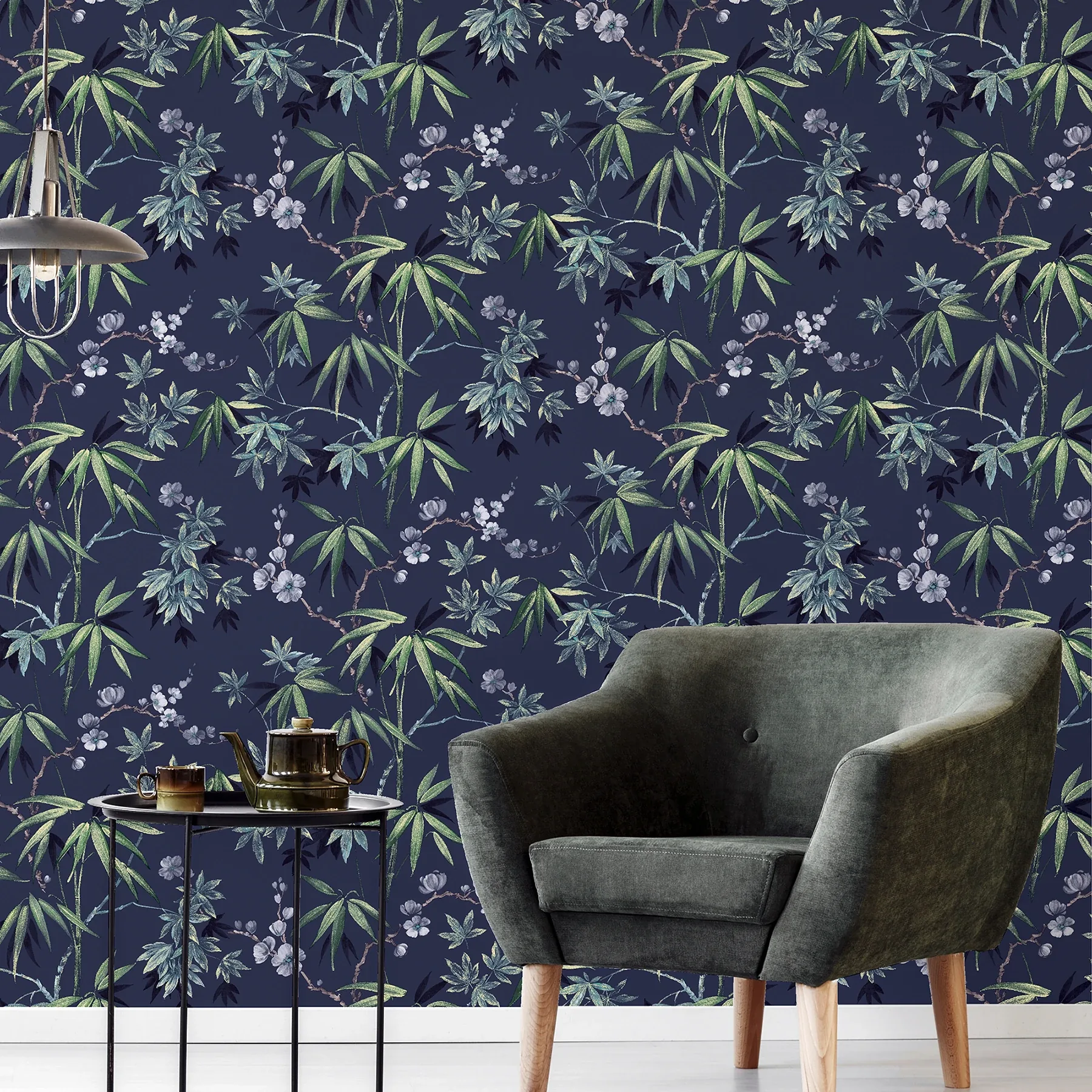 Brewster Home Fashions Desi Navy Jasmine Garden Wallpaper - SKU AH297800