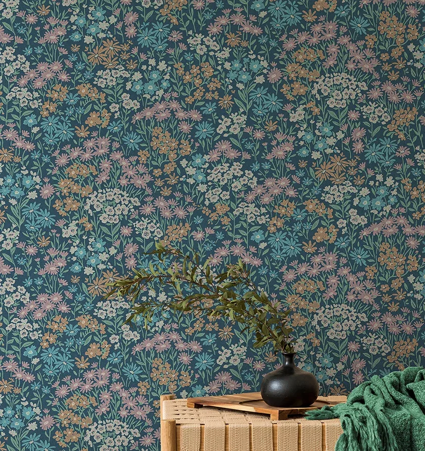Brewster Home Fashions Ditsy Dark Blue Daisies Wallpaper - SKU 4164-M1813