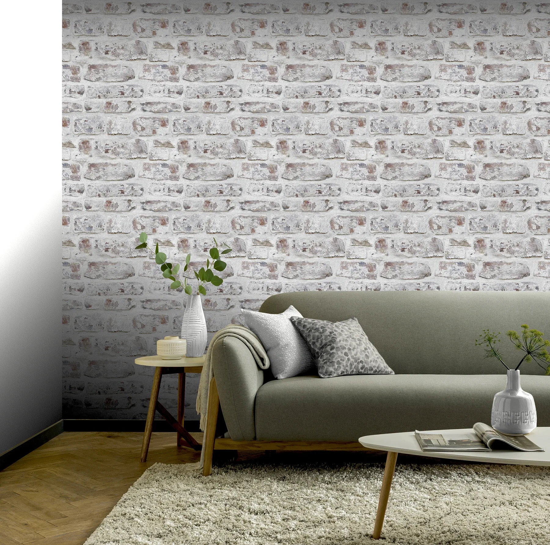 Brewster Home Fashions Domenic White Whitewashed Brick Wallpaper - SKU AH671100